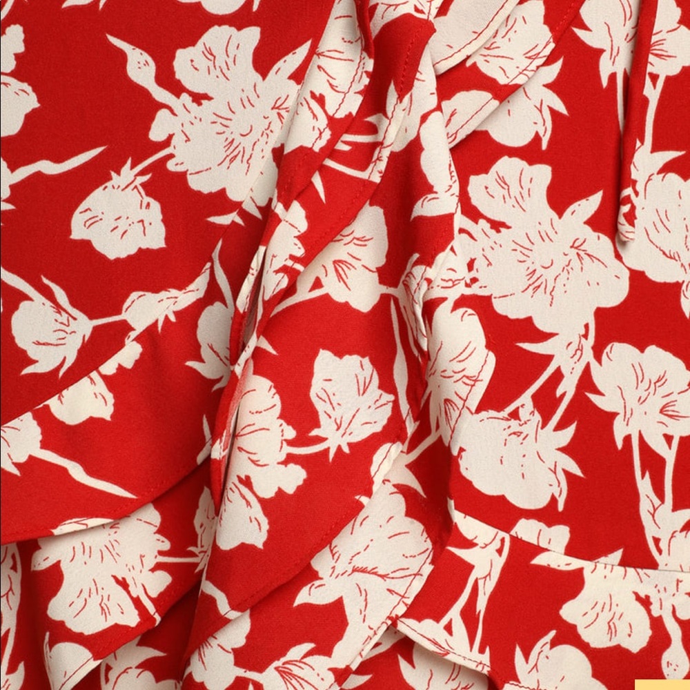 Lulu’s All the Lovely Days Red Floral Print Asymmetrical Wrap Dress - Picture 3 of 4